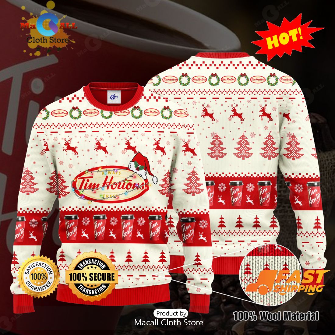HOT TREND Tim Hortons Santa Hat Christmas Ugly Christmas Christmas Sweater