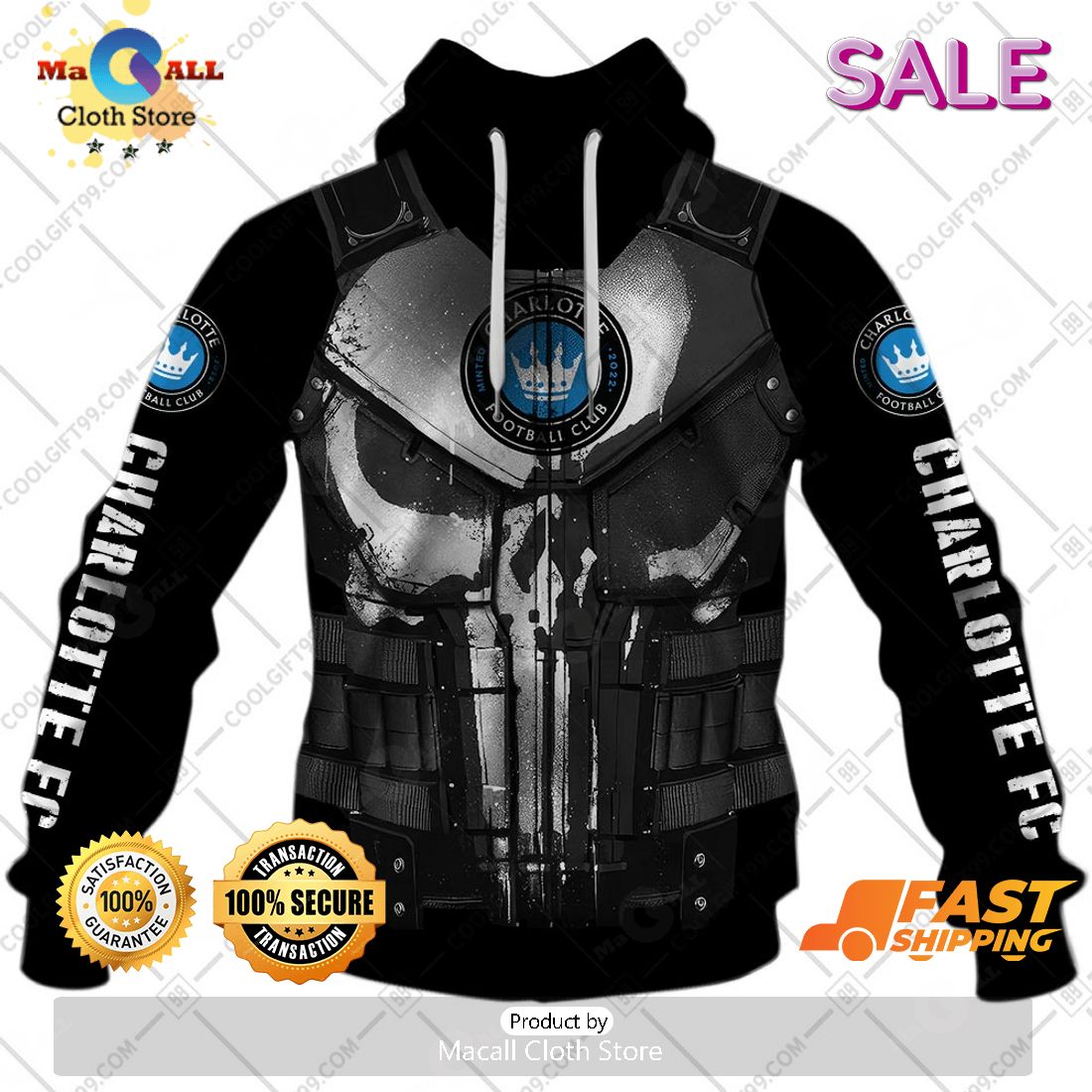 [SALE] Personalized MLS Charlotte FC Punisher Design Hoodie Sweatshirt 3D