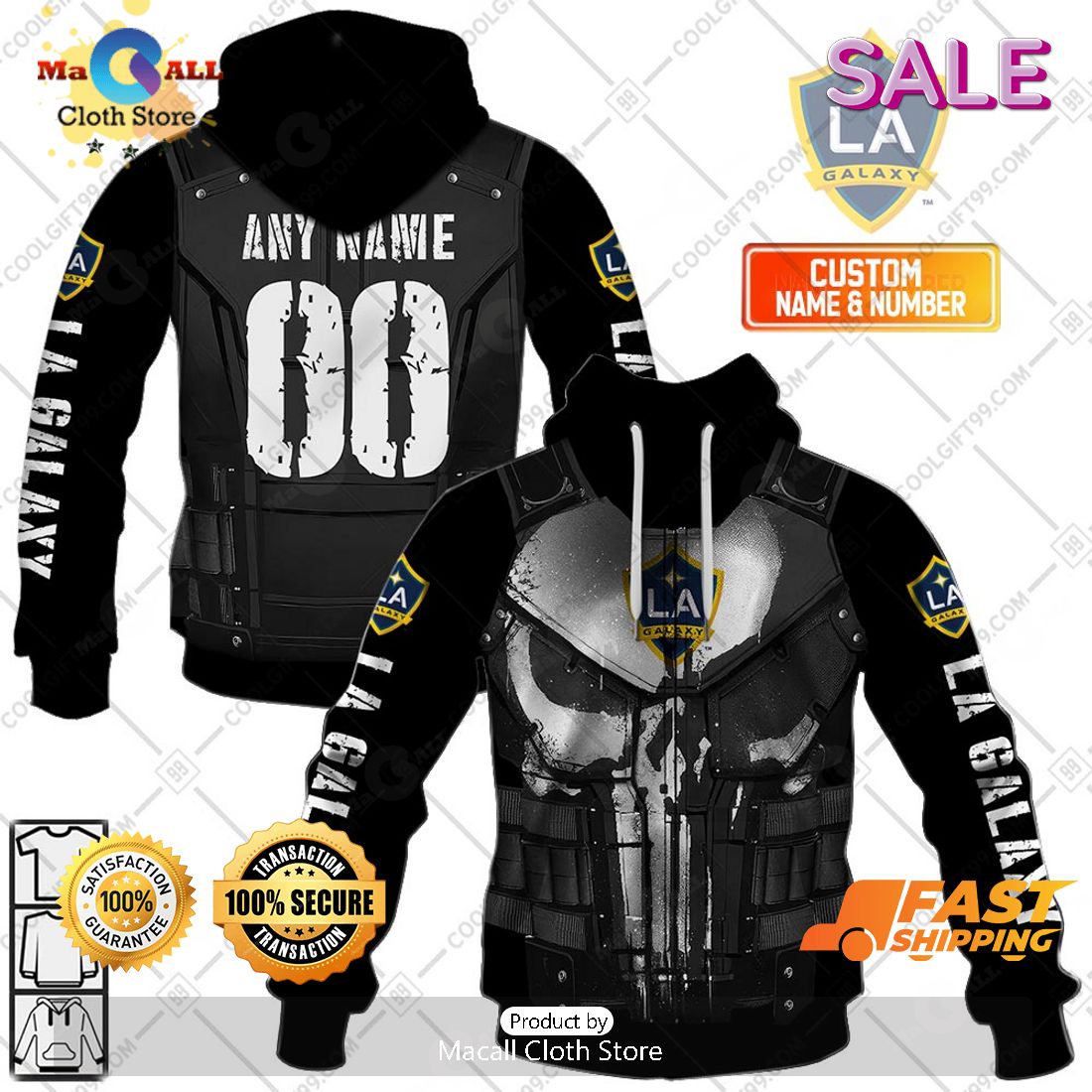 [SALE] Personalized MLS Los Angeles Galaxy Punisher Design Hoodie Sweatshirt 3D