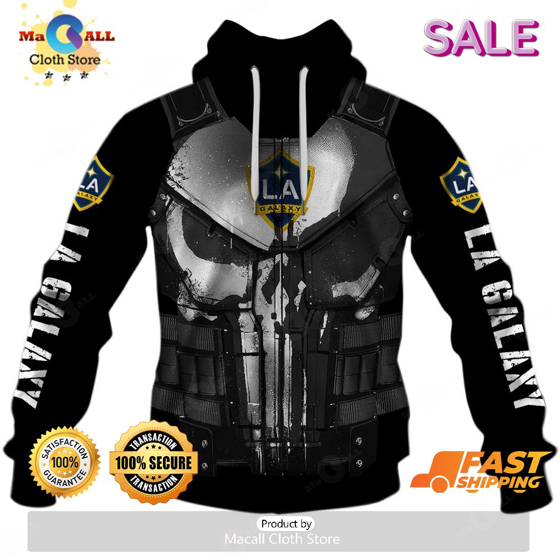 [SALE] Personalized MLS Los Angeles Galaxy Punisher Design Hoodie Sweatshirt 3D