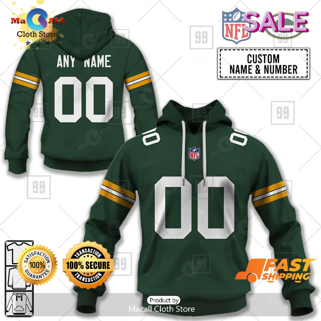 [SALE] Personalized NFL Green Bay Packers Home Jersey Style Hoodie Sweatshirt 3D