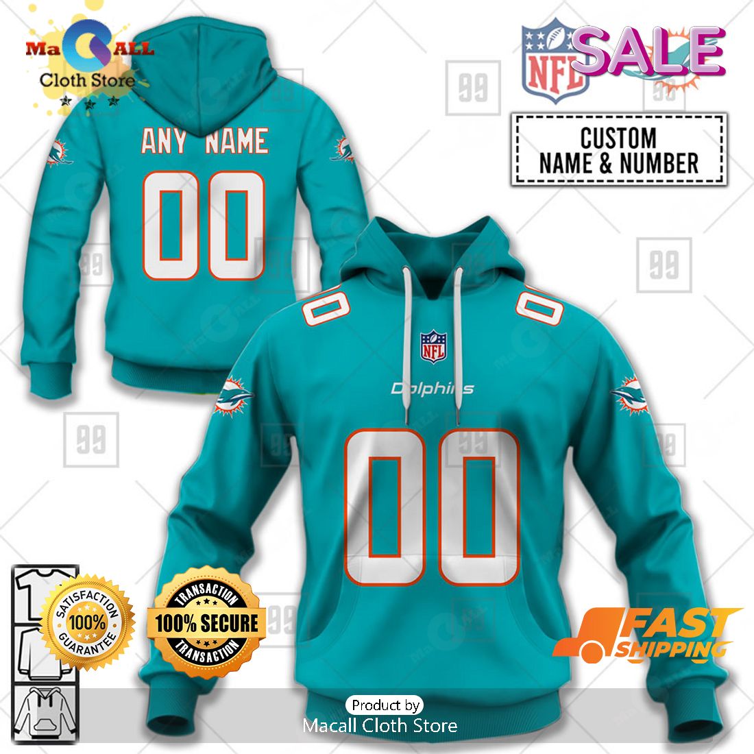 [SALE] Personalized NFL Miami Dolphins Home Jersey Style Hoodie Sweatshirt 3D