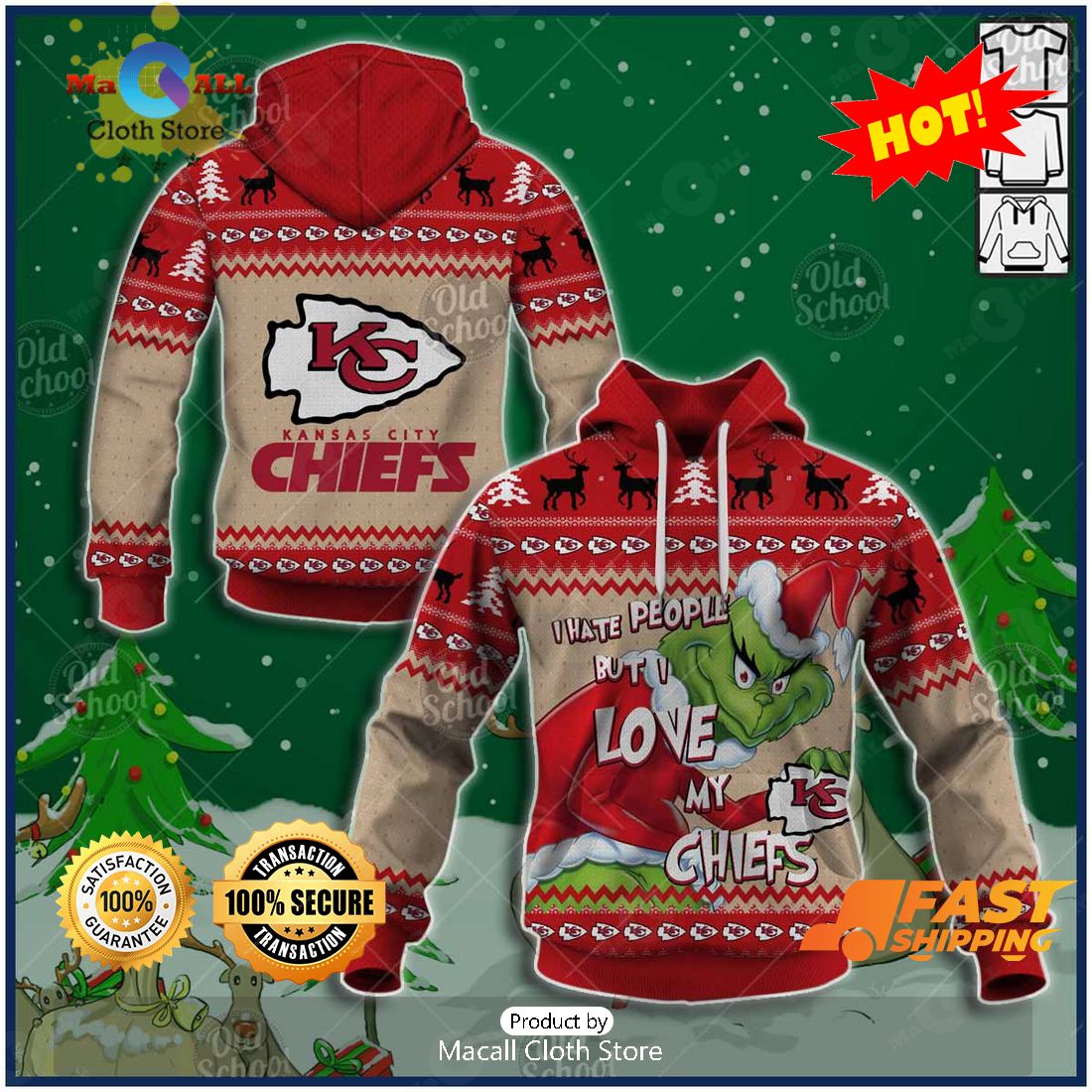 HOT NFL Kansas City Chiefs x Grinch Christmas Ugly Sweater Style HOT NFL Kansas City Chiefs x Grinch Christmas Ugly Sweater Style