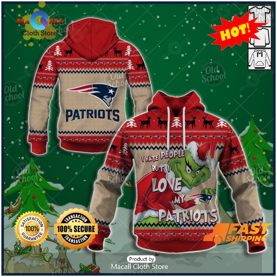HOT NFL New England Patriots x Grinch Christmas Ugly Sweater Style HOT NFL New England Patriots x Grinch Christmas Ugly Sweater Style