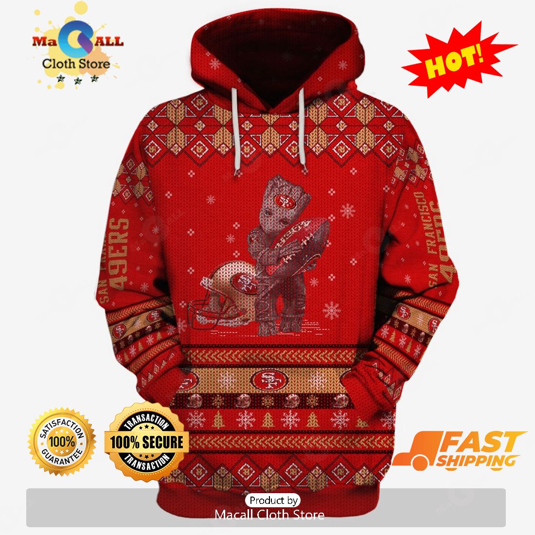 HOT NFL San Francisco 49ers Groot Xmas Ugly Sweater HOT NFL San Francisco 49ers Groot Xmas Ugly Sweater
