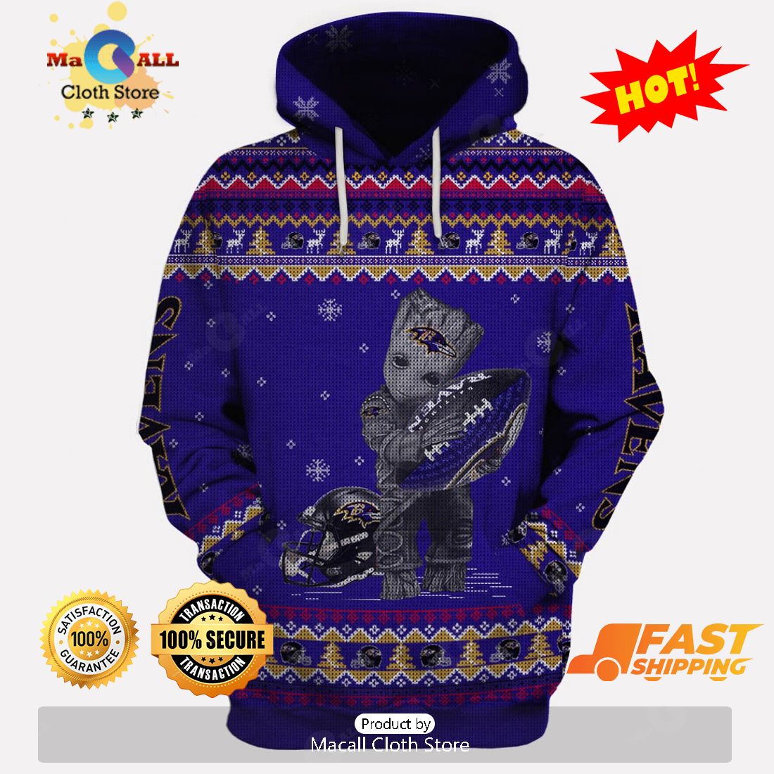 HOT Ugly Sweater NFL Baltimore Ravens Limited Edition 3D All Over Printed