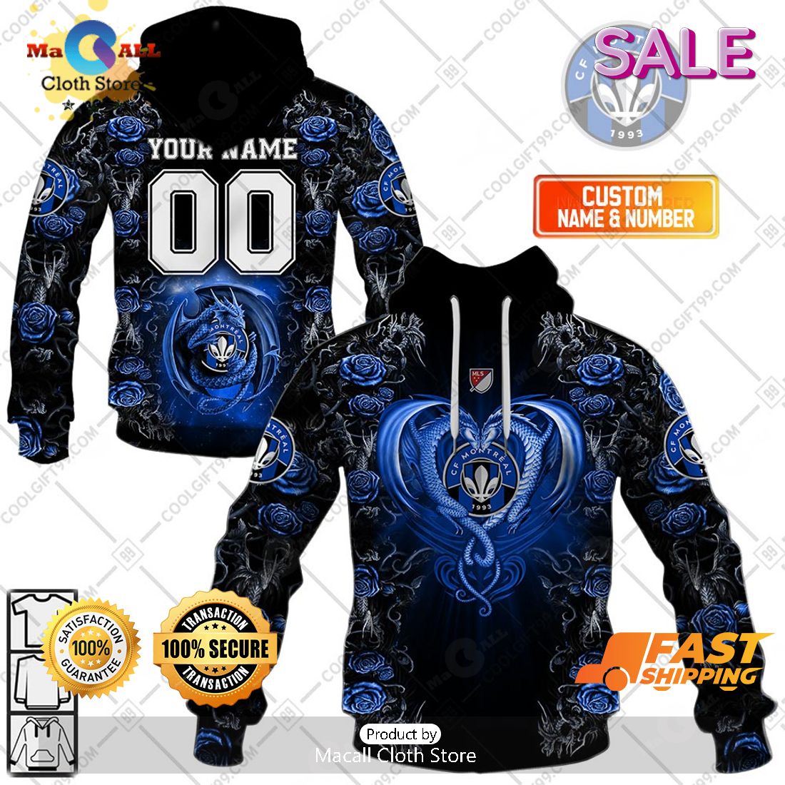 SALE Personalized MLS CF Montreal Roses Dragon Couple Hoodie Sweatshirt 3D SALE Personalized MLS CF Montreal Roses Dragon Couple Hoodie Sweatshirt 3D