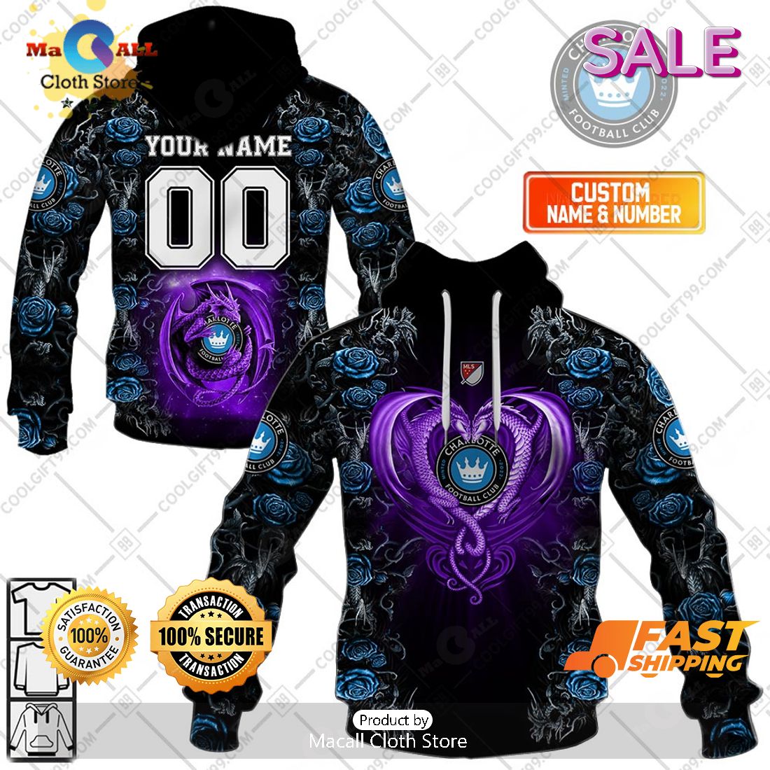 SALE Personalized MLS Charlotte FC Roses Dragon Couple Hoodie Sweatshirt 3D SALE Personalized MLS Charlotte FC Roses Dragon Couple Hoodie Sweatshirt 3D