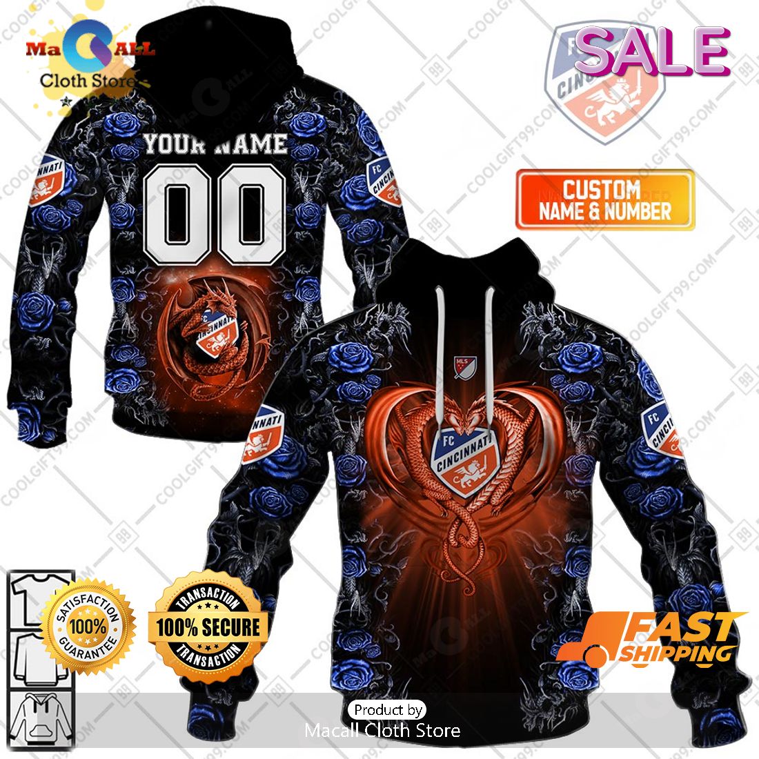 SALE Personalized MLS FC Cincinnati Roses Dragon Couple Hoodie Sweatshirt 3D SALE Personalized MLS FC Cincinnati Roses Dragon Couple Hoodie Sweatshirt 3D
