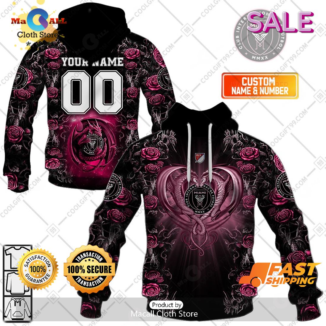 SALE Personalized MLS Inter Miami CF Roses Dragon Couple Hoodie Sweatshirt 3D SALE Personalized MLS Inter Miami CF Roses Dragon Couple Hoodie Sweatshirt 3D