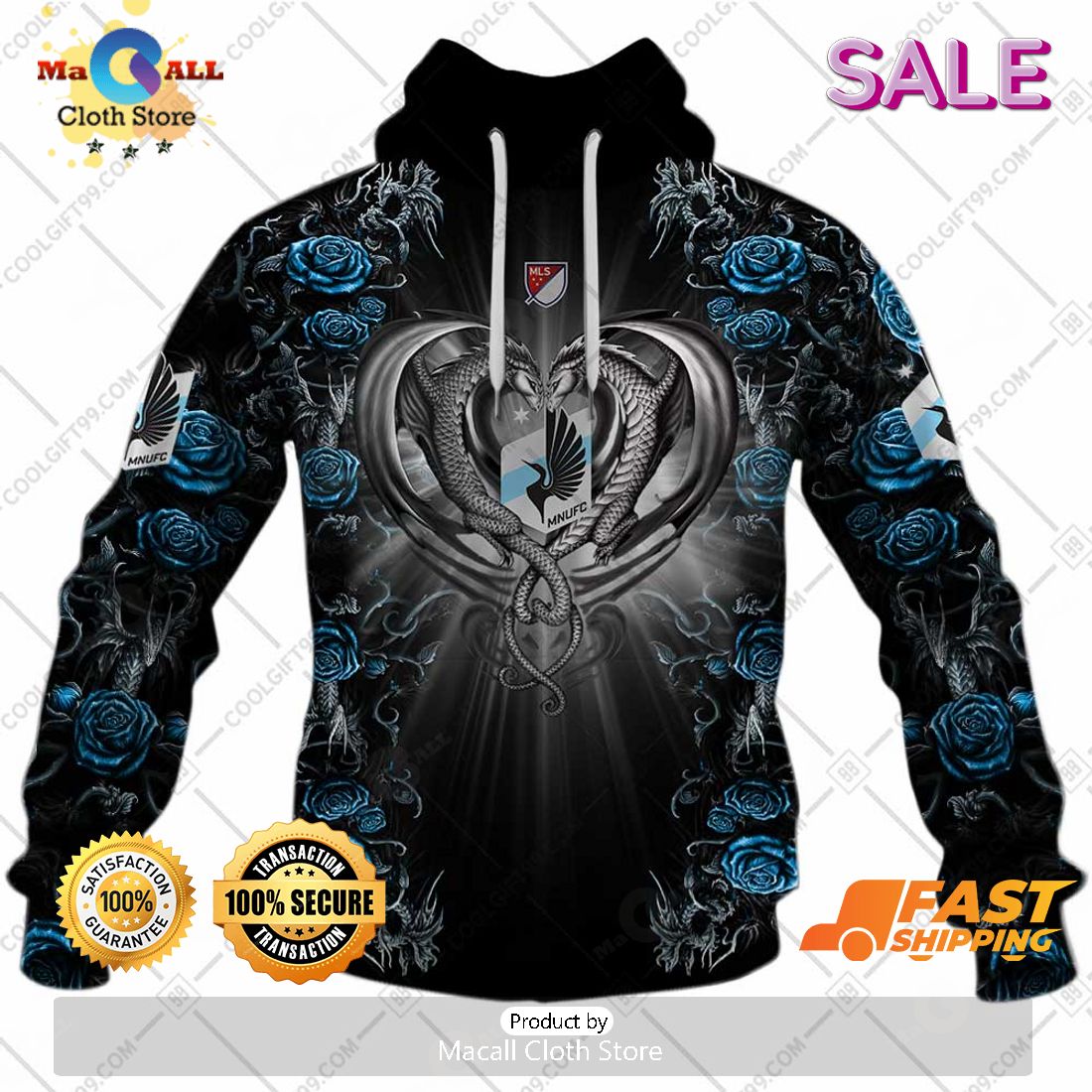 SALE Personalized MLS Minnesota United FC Roses Dragon Couple Hoodie Sweatshirt 3D