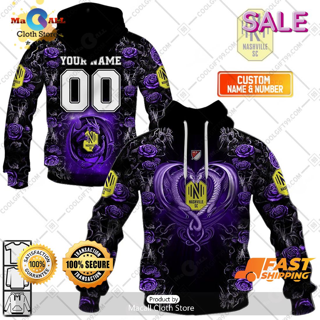 SALE Personalized MLS Nashville SC Roses Dragon Couple Hoodie Sweatshirt 3D