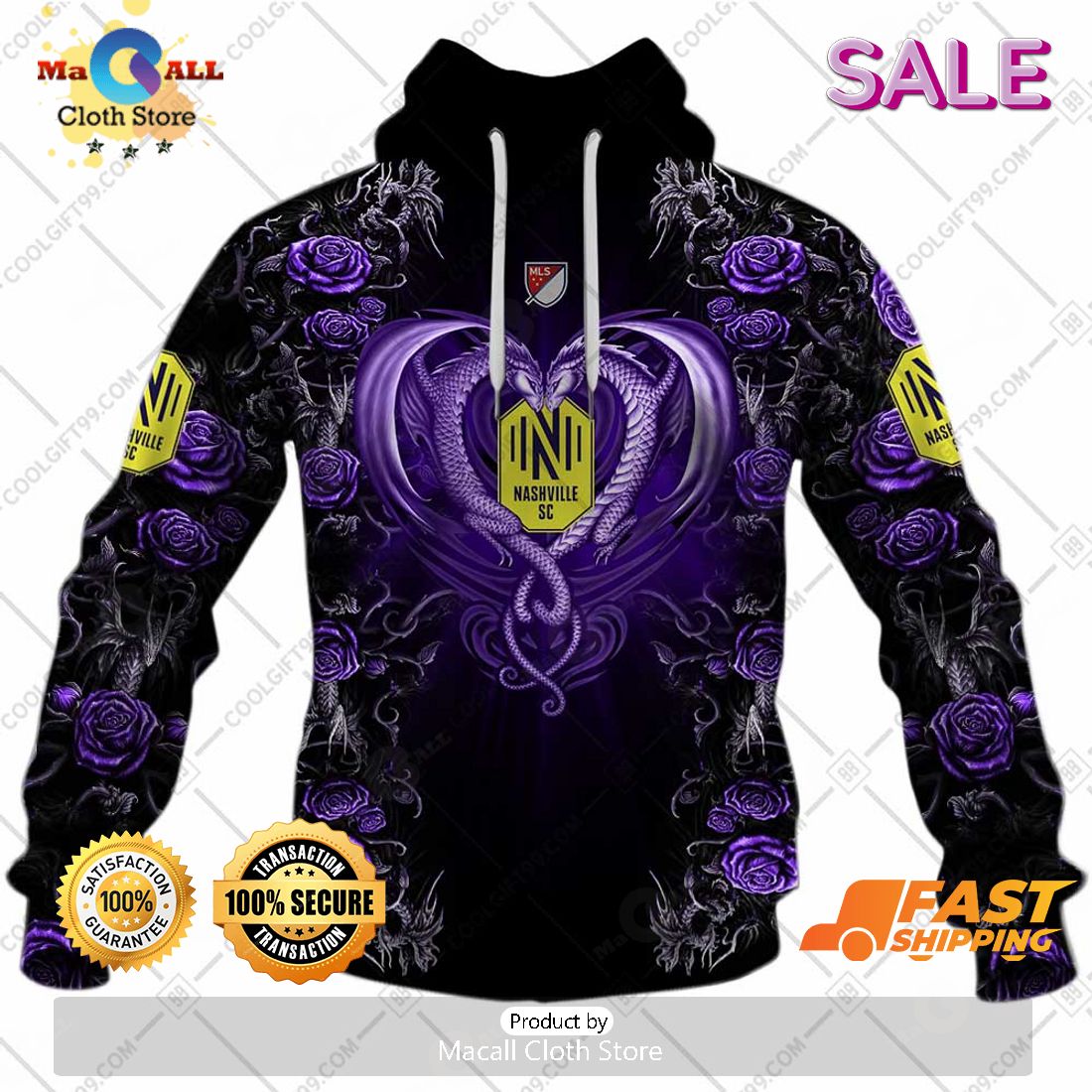SALE Personalized MLS Nashville SC Roses Dragon Couple Hoodie Sweatshirt 3D