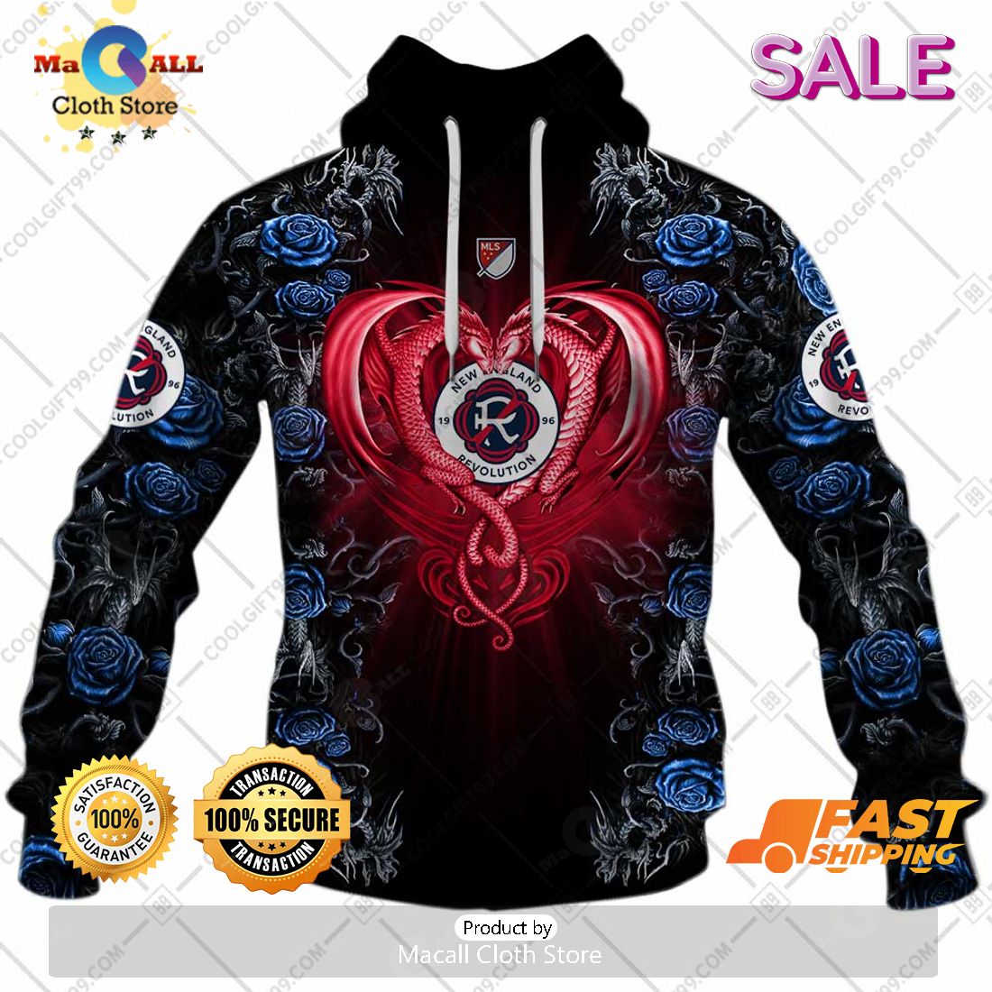 SALE Personalized MLS New England Revolution Roses Dragon Couple Hoodie Sweatshirt 3D