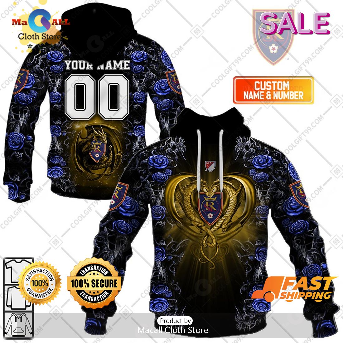 SALE Personalized MLS Real Salt Lake Roses Dragon Couple Hoodie Sweatshirt 3D