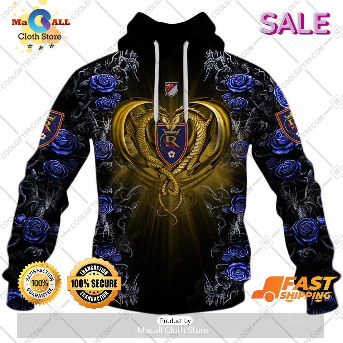 SALE Personalized MLS Real Salt Lake Roses Dragon Couple Hoodie Sweatshirt 3D