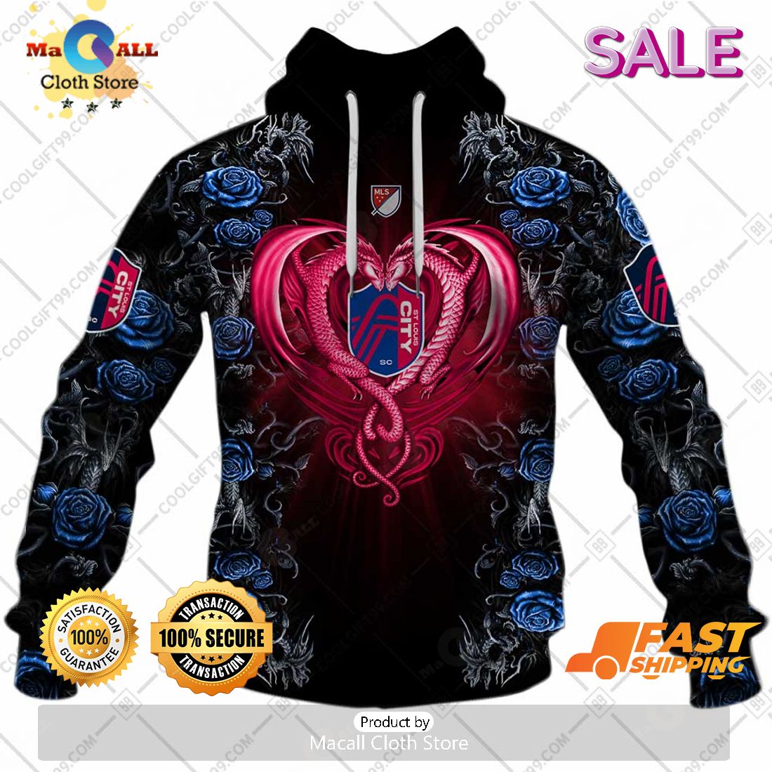 SALE Personalized MLS St. Louis City SC Roses Dragon Couple Hoodie Sweatshirt 3D