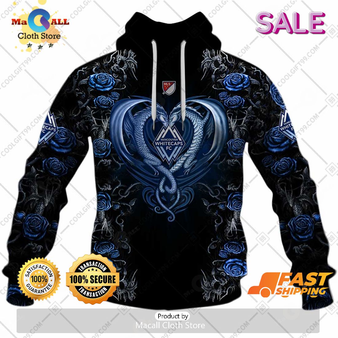 SALE Personalized MLS Vancouver Whitecaps Roses Dragon Couple Hoodie Sweatshirt 3D