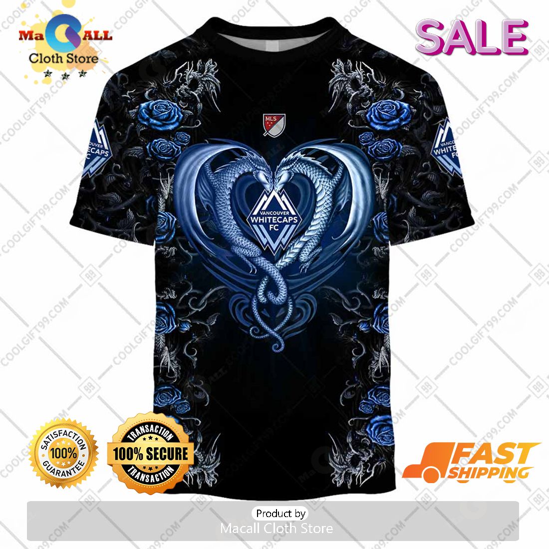 SALE Personalized MLS Vancouver Whitecaps Roses Dragon Couple Hoodie Sweatshirt 3D SALE Personalized MLS Vancouver Whitecaps Roses Dragon Couple Hoodie Sweatshirt 3D