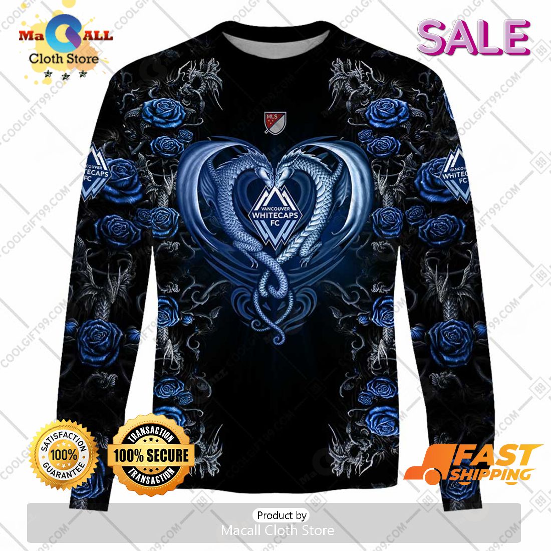 SALE Personalized MLS Vancouver Whitecaps Roses Dragon Couple Hoodie Sweatshirt 3D SALE Personalized MLS Vancouver Whitecaps Roses Dragon Couple Hoodie Sweatshirt 3D