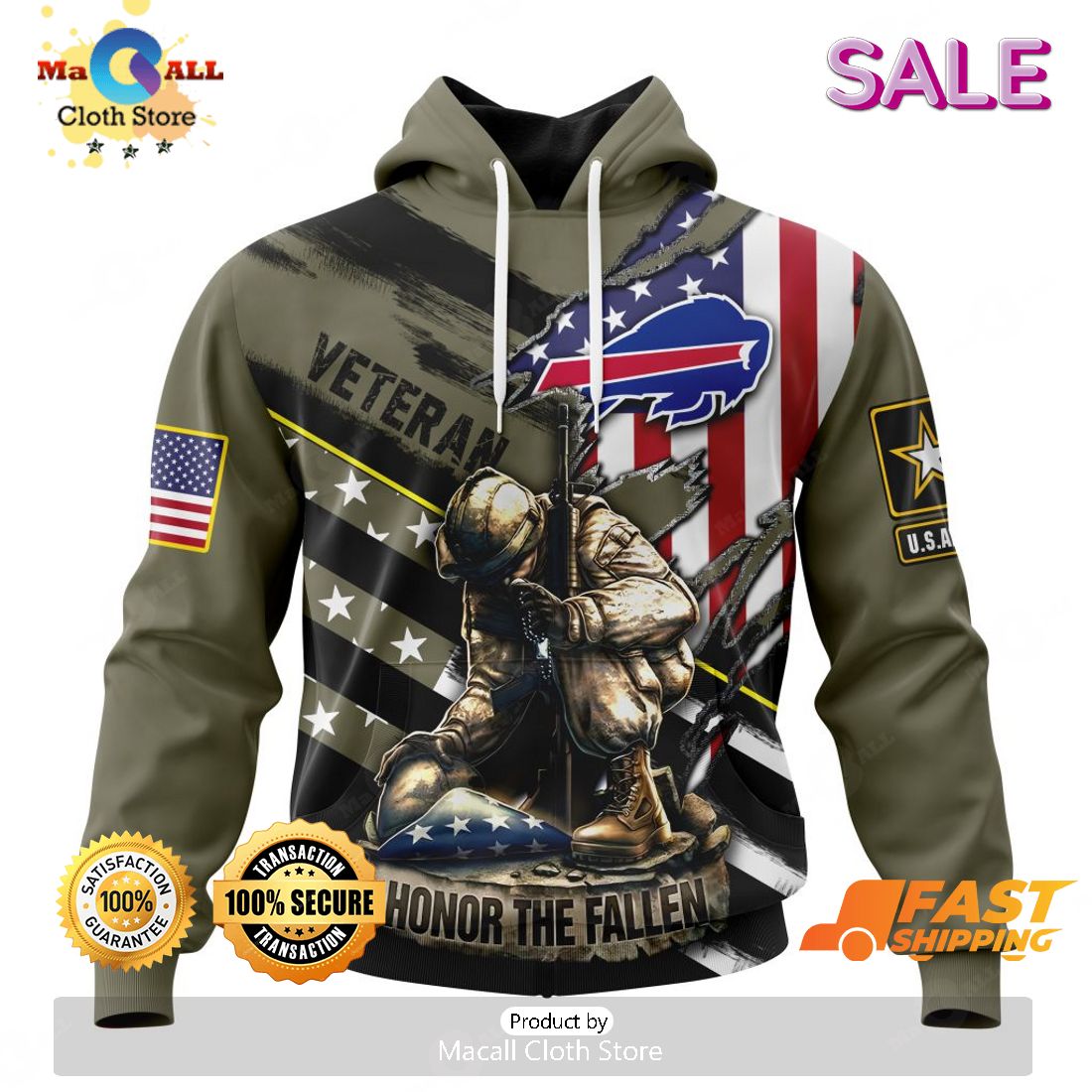 SALE Personalized NFL Buffalo Bills - Honor Veterans And Their Families Hoodie Sweatshirt 3D SALE Personalized NFL Buffalo Bills - Honor Veterans And Their Families Hoodie Sweatshirt 3D