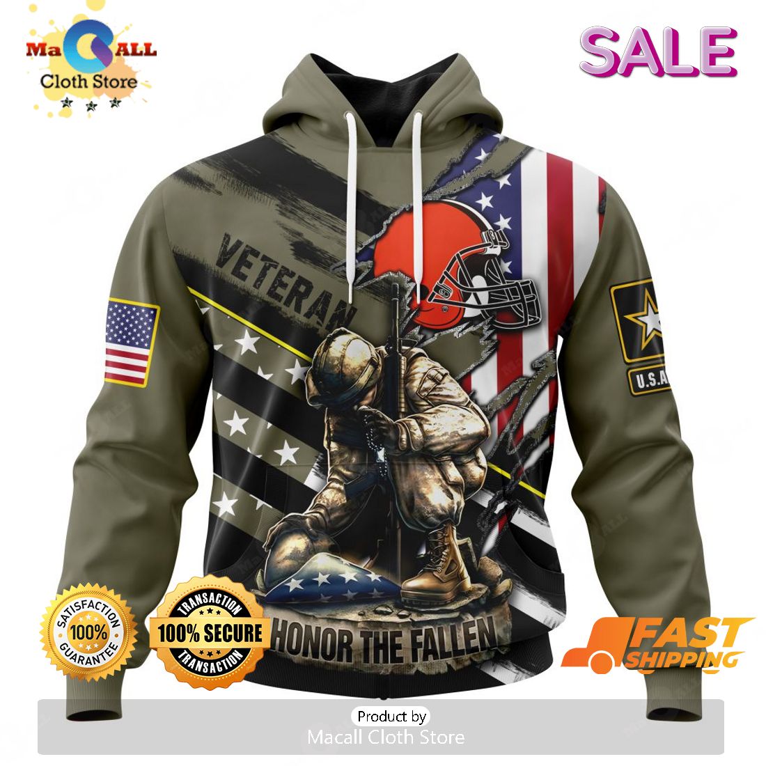 SALE Personalized NFL Cleveland Browns - Honor Veterans And Their Families Hoodie Sweatshirt 3D SALE Personalized NFL Cleveland Browns - Honor Veterans And Their Families Hoodie Sweatshirt 3D