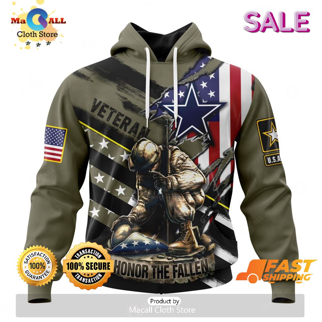 SALE Personalized NFL Dallas Cowboys - Honor Veterans And Their Families Hoodie  Sweatshirt 3D - Macall Cloth Store - Destination for fashionistas