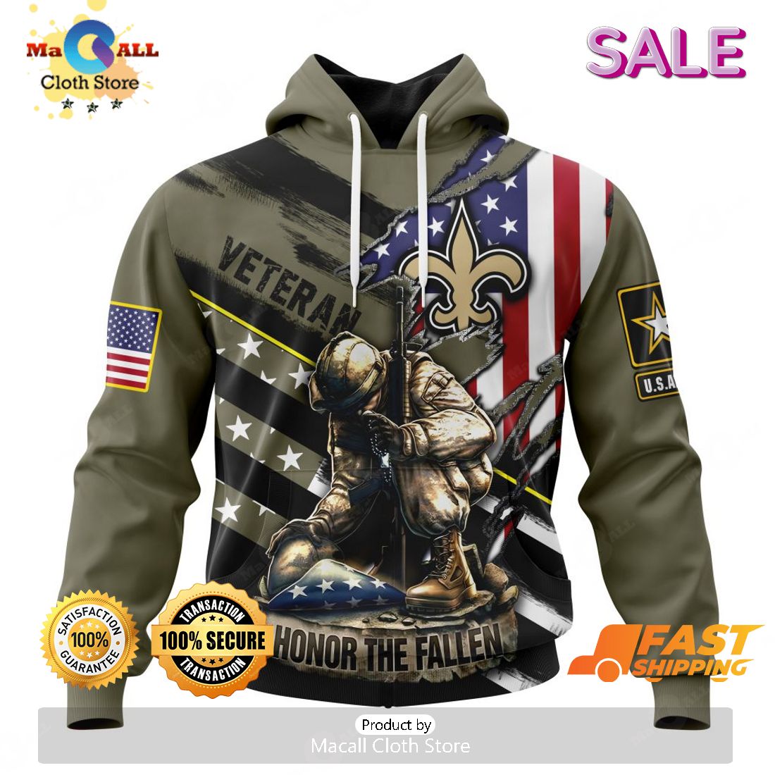 SALE Personalized NFL New Orleans Saints – Honor Veterans And Their Families Hoodie Sweatshirt 3D