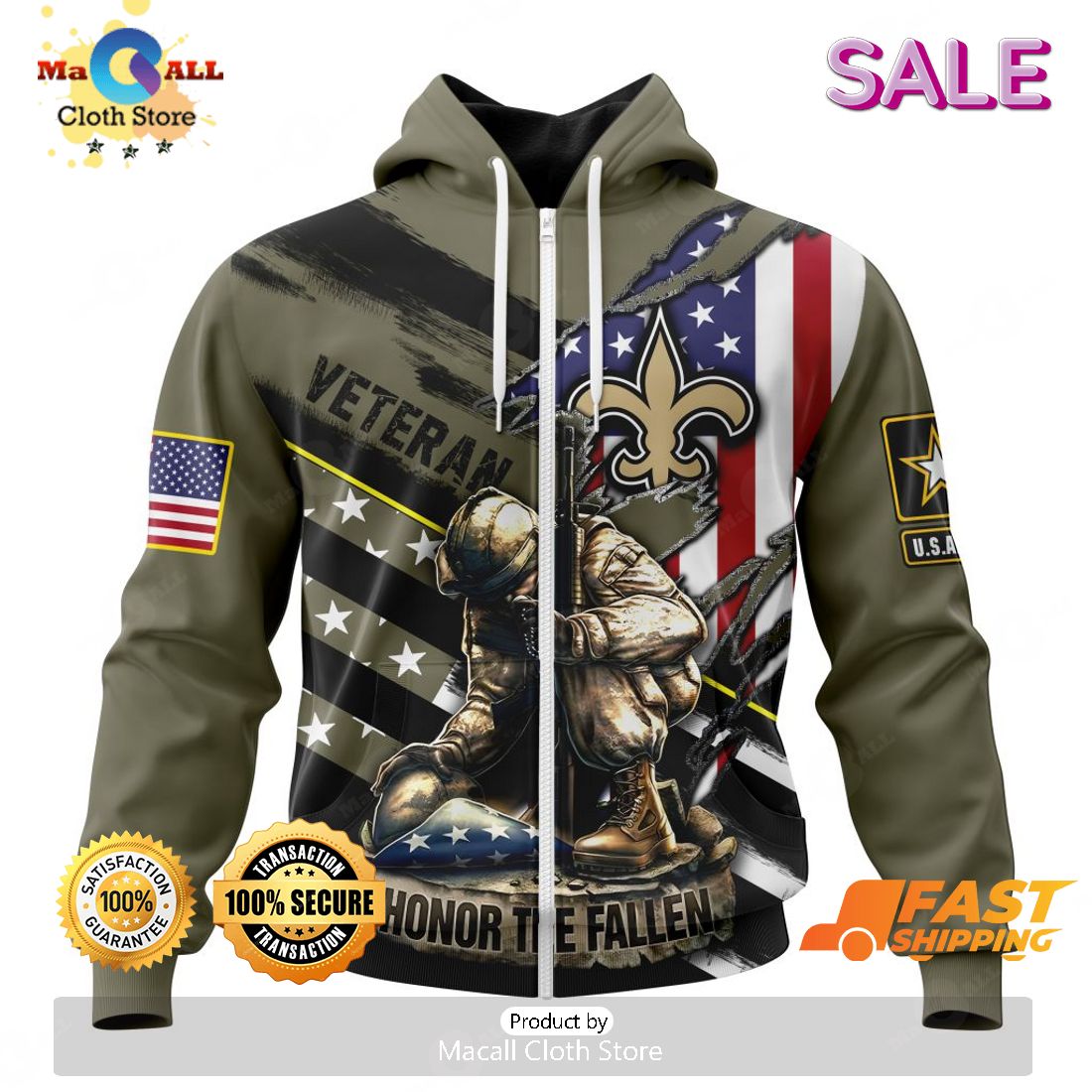 SALE Personalized NFL New Orleans Saints – Honor Veterans And Their Families Hoodie Sweatshirt 3D