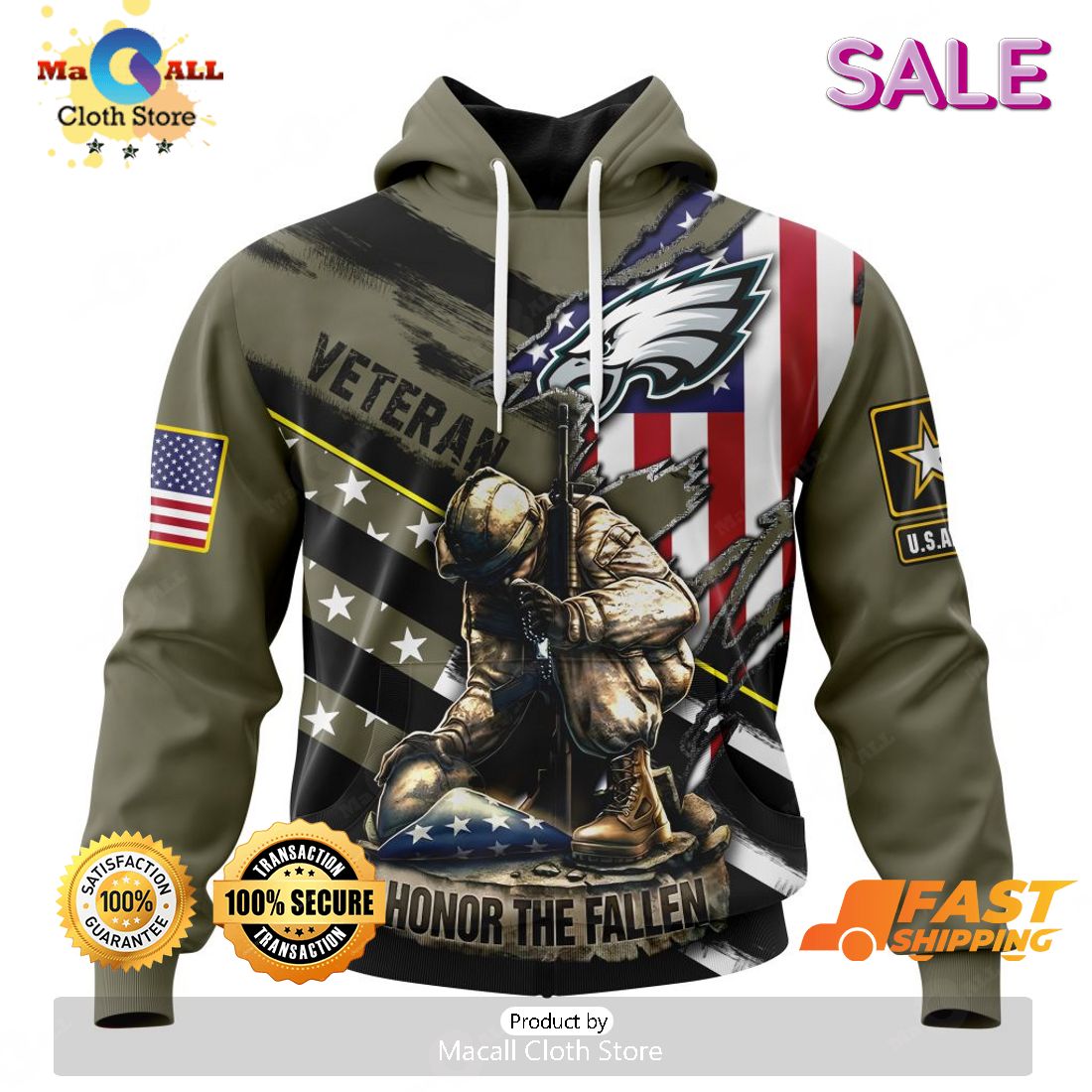SALE Personalized NFL Philadelphia Eagles - Honor Veterans And Their Families Hoodie Sweatshirt 3D SALE Personalized NFL Philadelphia Eagles - Honor Veterans And Their Families Hoodie Sweatshirt 3D