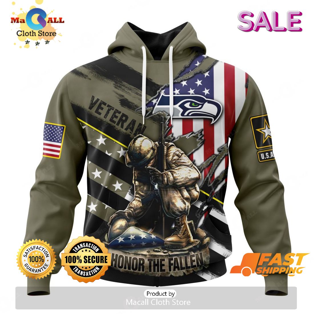 SALE Personalized NFL Seattle Seahawks - Honor Veterans And Their Families Hoodie  Sweatshirt 3D - Macall Cloth Store - Destination for fashionistas