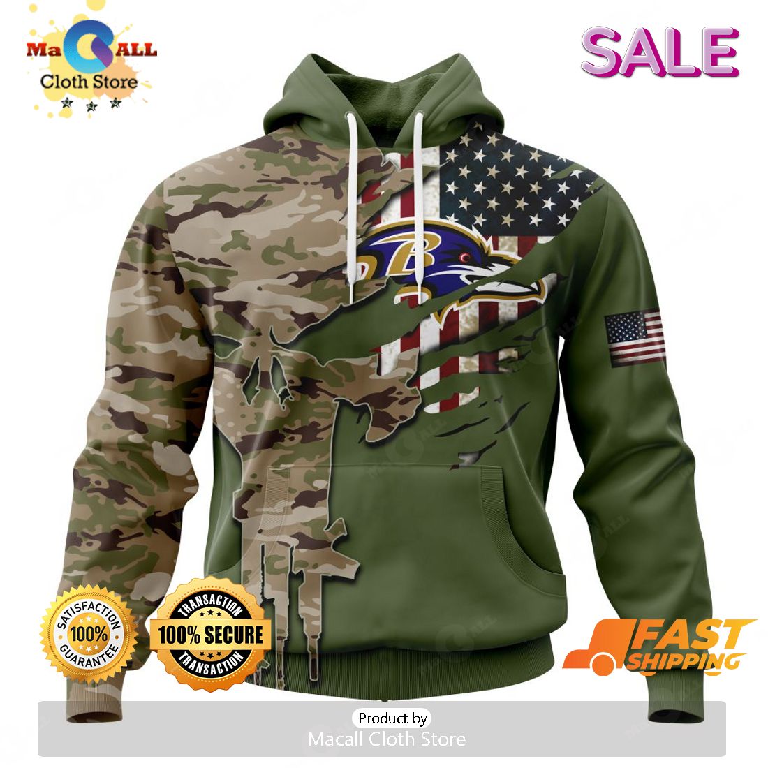 Baltimore Ravens NFL Camo Veteran Team 3D Printed Hoodie