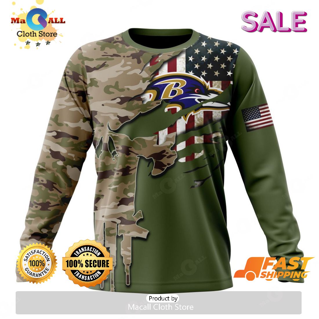 NFL Baltimore Ravens Camo Style Gifts for Veterans Day All Over Printed 3D  Shirt