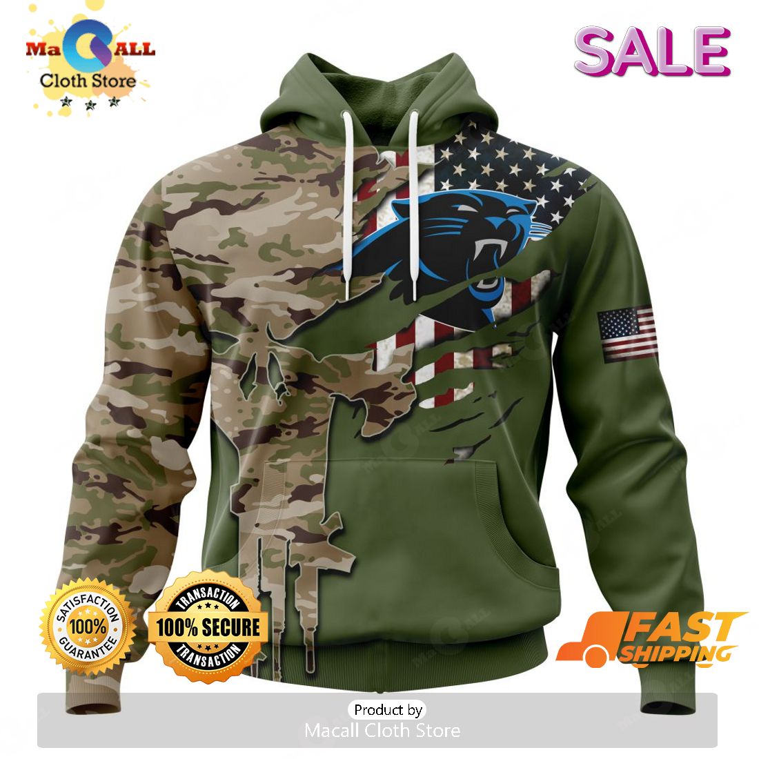 Carolina Panthers NFL Team Realtree Camo Hunting Hoodie 3D All Over Print