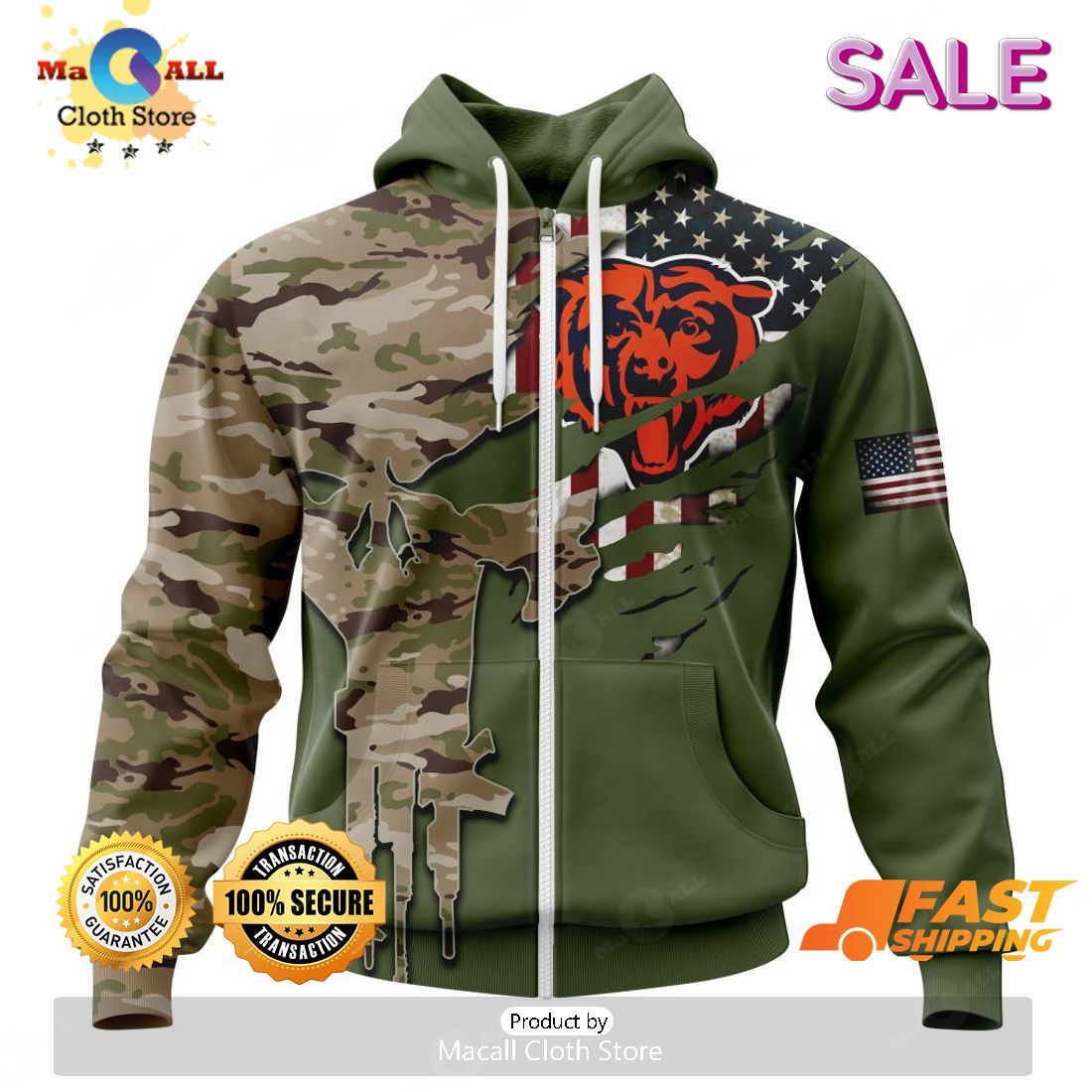 Camo Custom NFL vintage Chicago Bears 3D Hoodies for cheap 