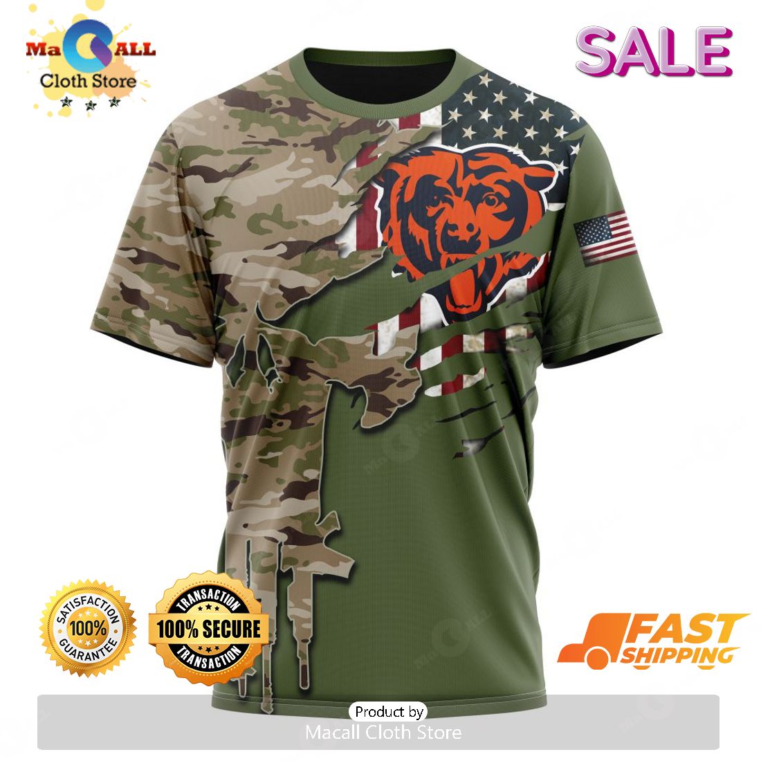 SALE Personalized Chicago Bears Camo Style Gifts for Veterans Day