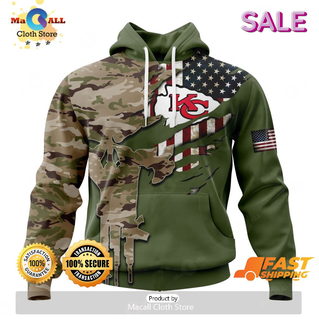 NFL Chicago Bears 3D Hoodie USA Flag Camo Realtree Hunting Gifts