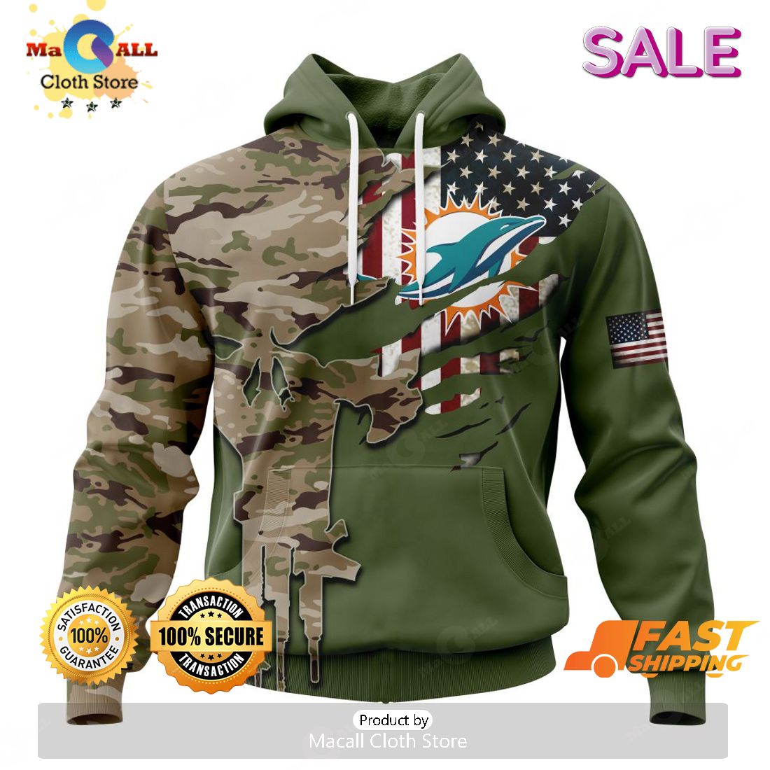 SALE Personalized NFL Miami Dolphins Special Camo Design For Veterans Day Hoodie Sweatshirt 3D