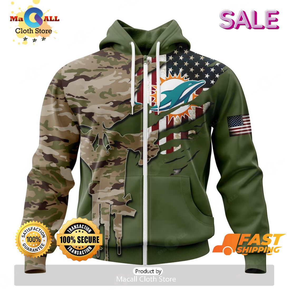 SALE Personalized NFL Miami Dolphins Special Camo Design For Veterans Day Hoodie Sweatshirt 3D