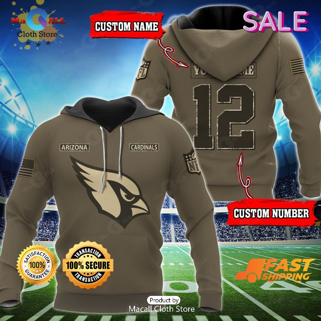 NFL Arizona Cardinals Custom Name Number Special Camo Sweatshirt