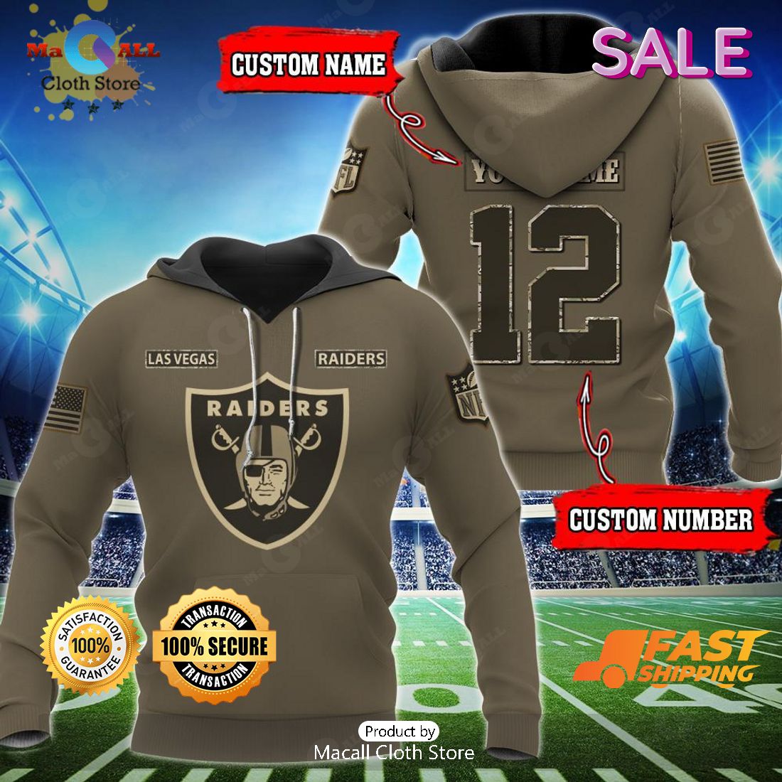 Custom Raiders Camo Hoodie 3D USA Flag Raiders Christmas Gift -  Personalized Gifts: Family, Sports, Occasions, Trending