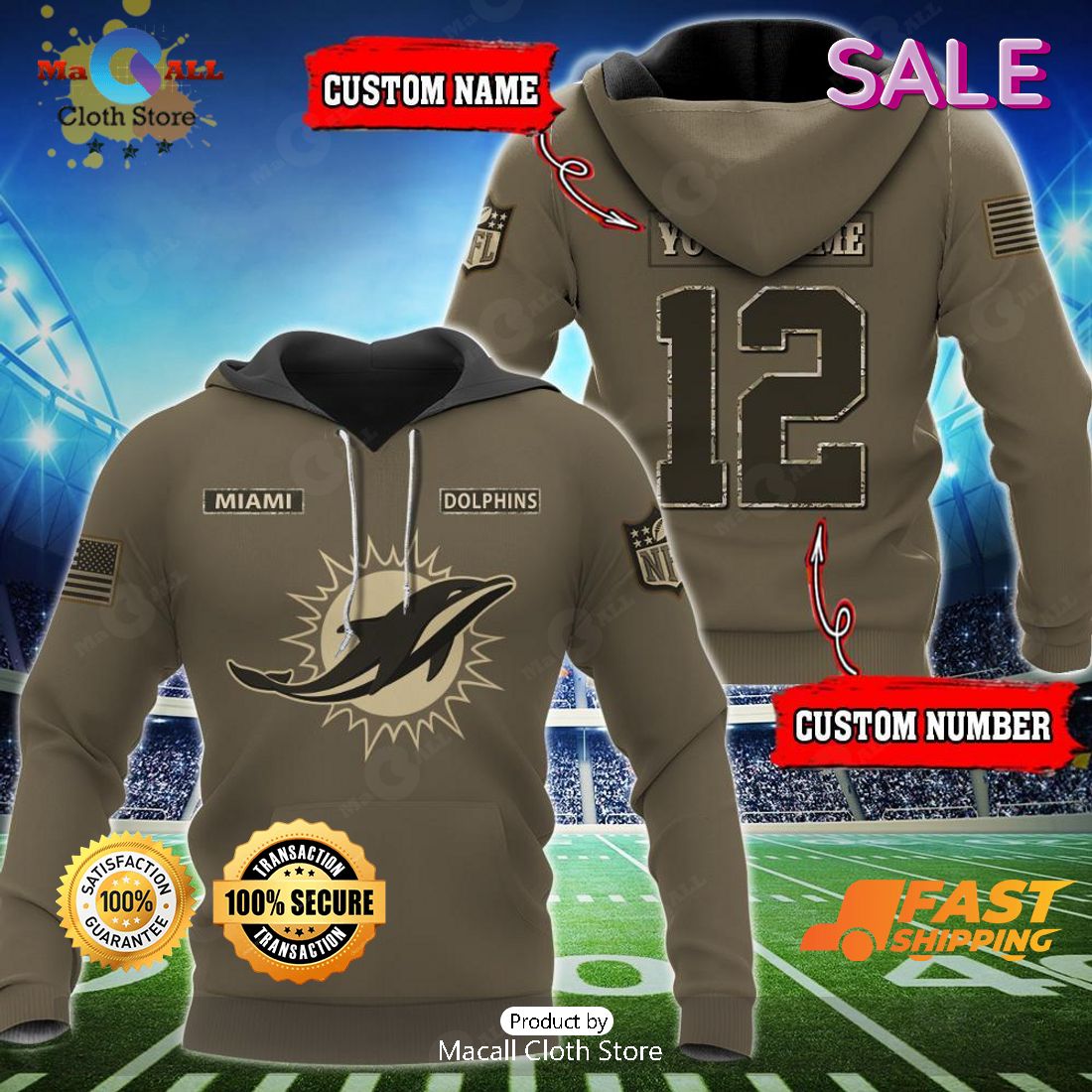 NFL Miami Dolphins Hoodie 3D Gifts For Veterans Day