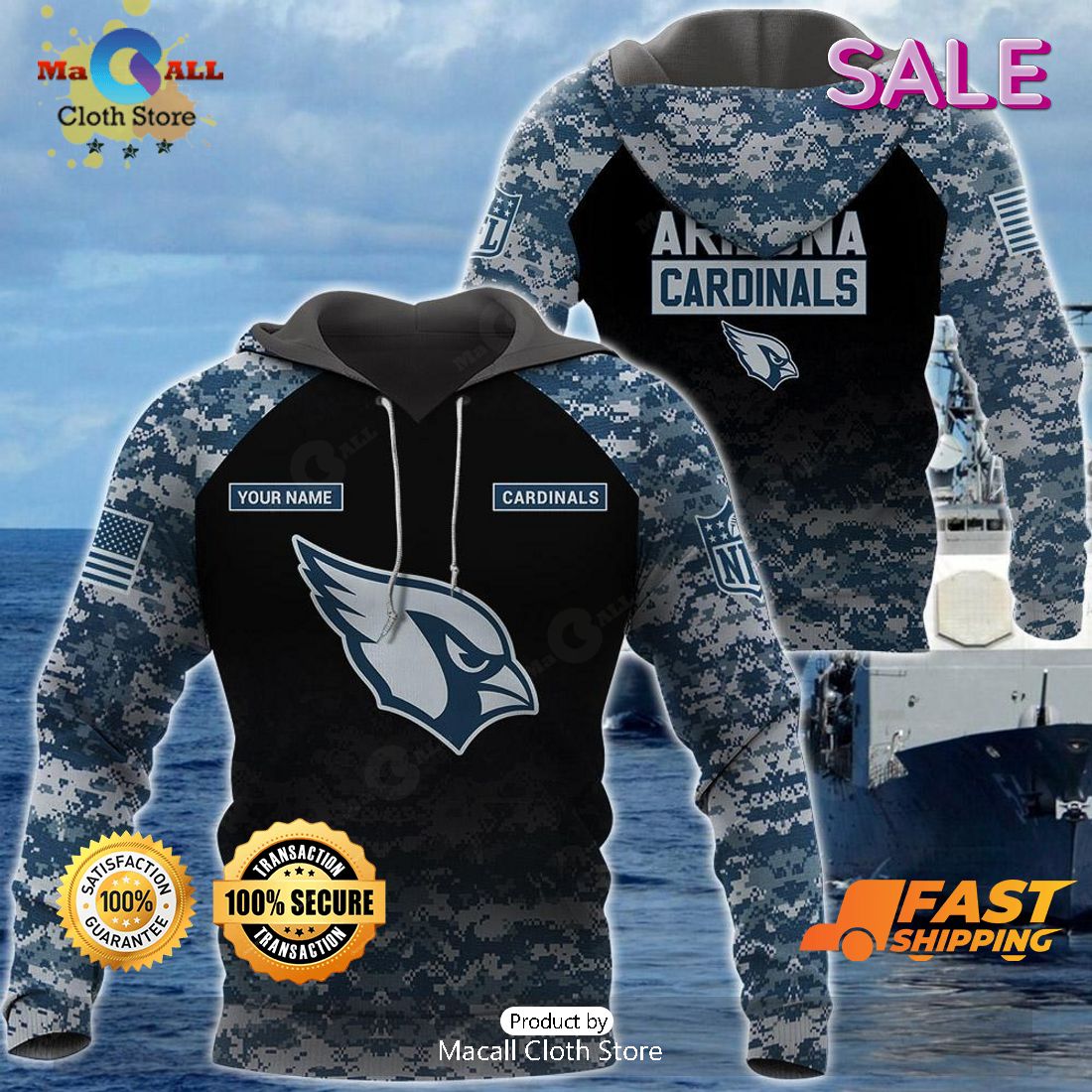 NFL Arizona Cardinals Special Camo Fishing Hoodie Sweatshirt 3D