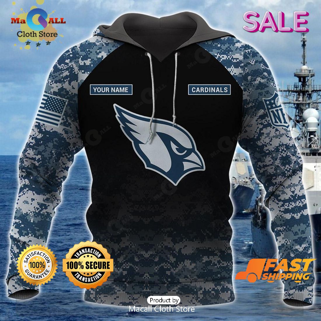 Arizona Cardinals Military Camouflage Pattern Hoodies 3D