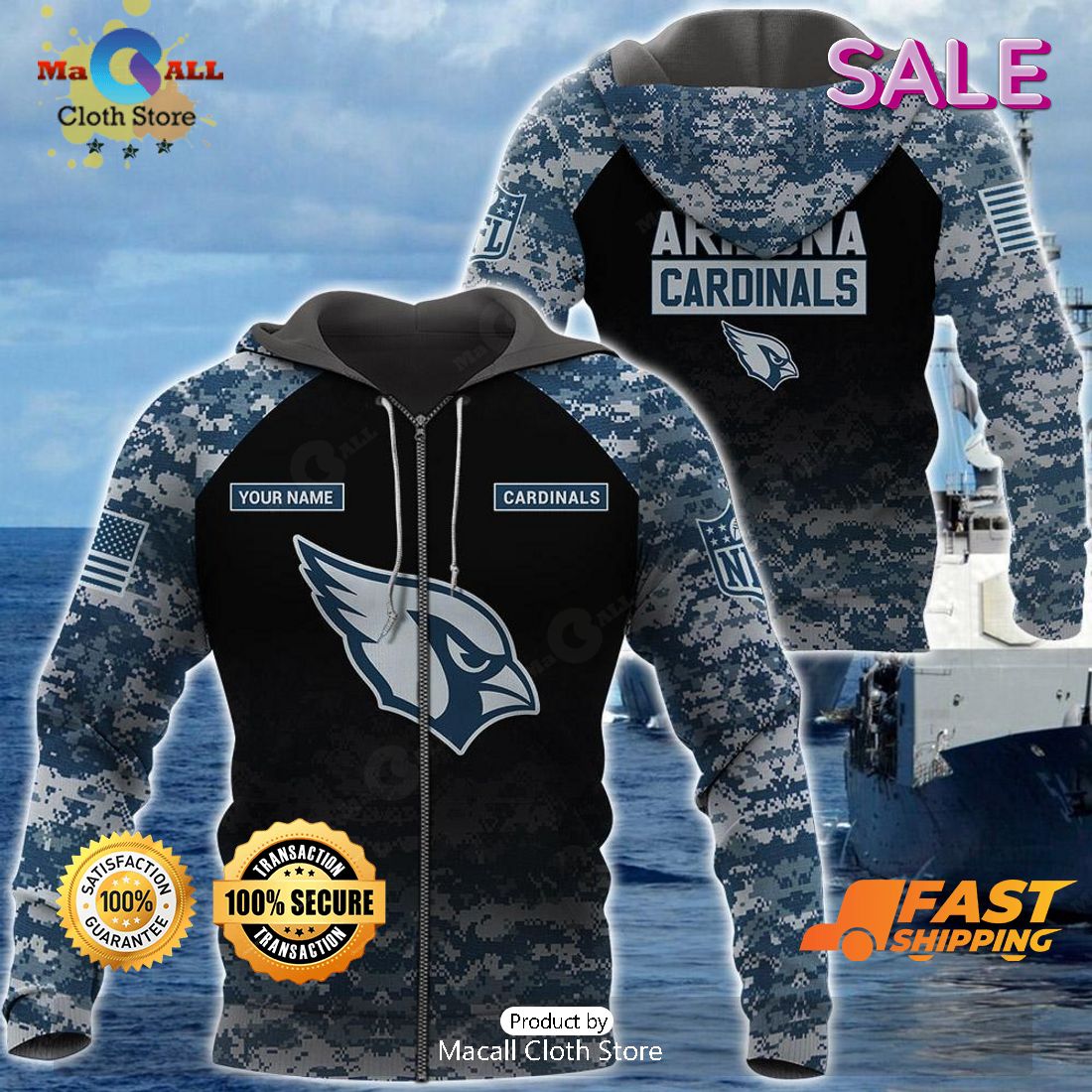 Personalized Your Name NFL Carolina Panthers U.S. Air Force ABU Camouflage  Hooide 3D Gift For Fans