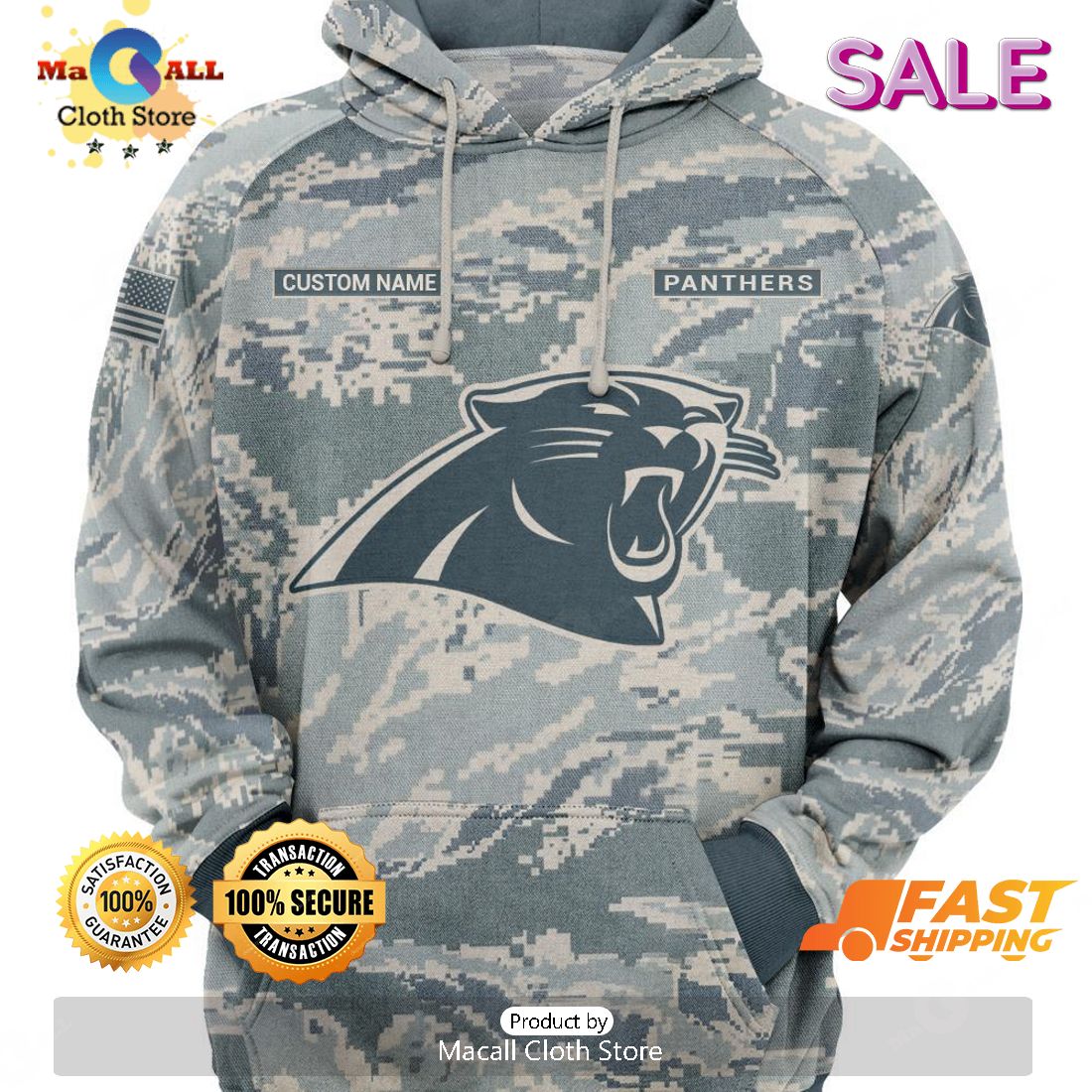 Personalized Your Name NFL Carolina Panthers U.S. Air Force ABU Camouflage  Hooide 3D Gift For Fans