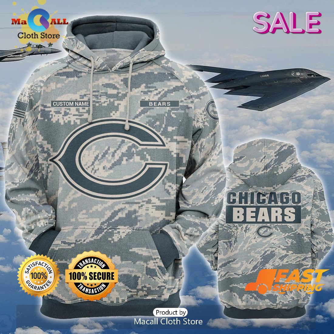 SALE Personalized Chicago Bears Camo Style Gifts for Veterans Day