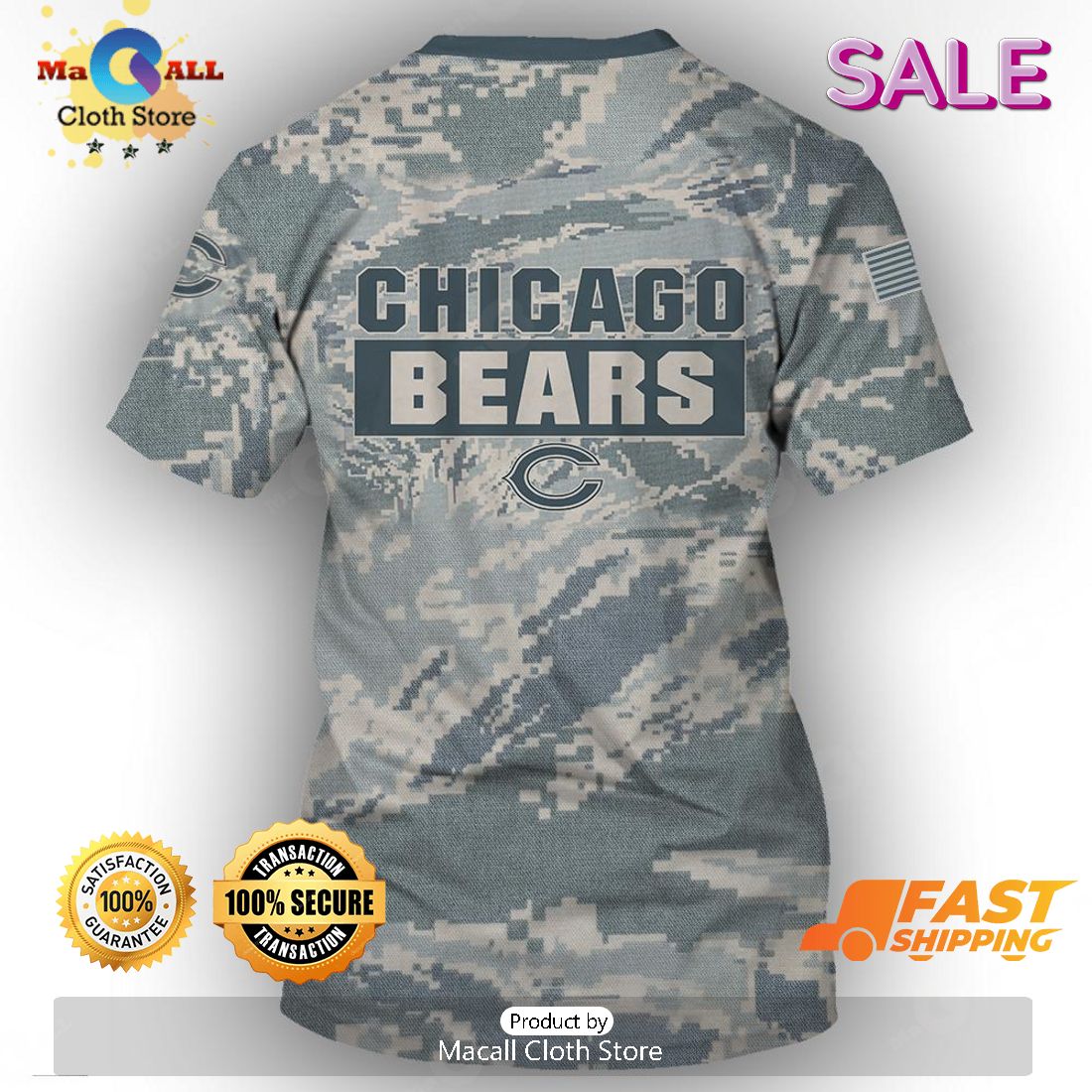 Chicago Bears 3D Camo Veteran Hoodie, Shirt