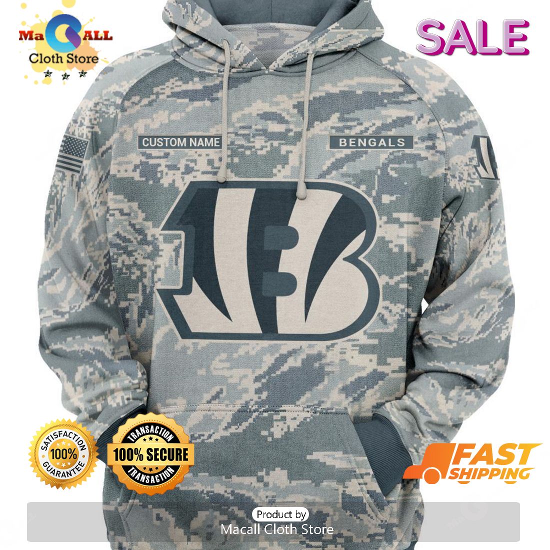 Bengals Army Hoodie 3D Simple Camo Cincinnati Bengals Gift - Personalized  Gifts: Family, Sports, Occasions, Trending