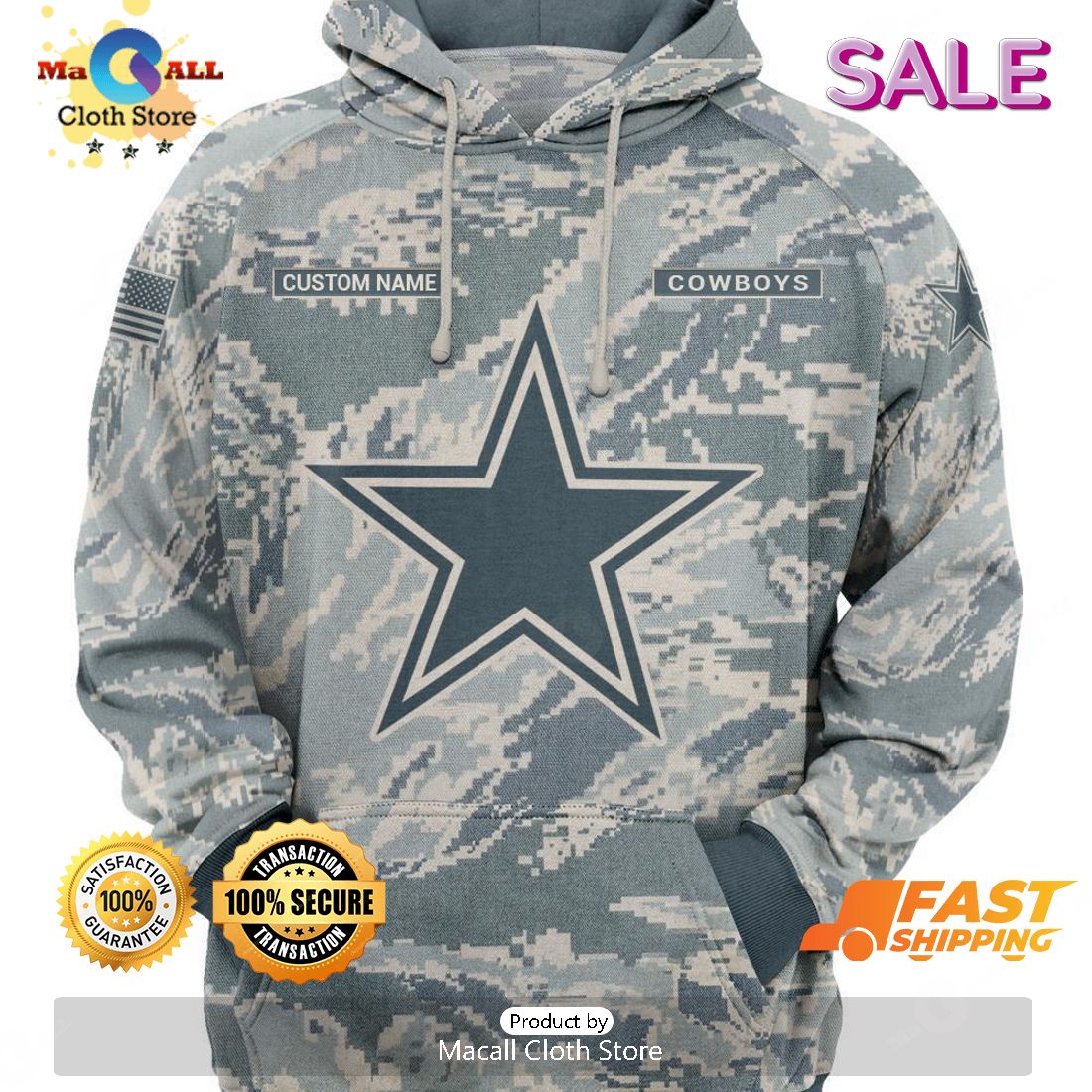 SALE Personalized Name Dallas Cowboys – U.S. Air Force ABU Camouflage Veterans Day, Christmas Gifts Hoodie Sweatshirt 3D